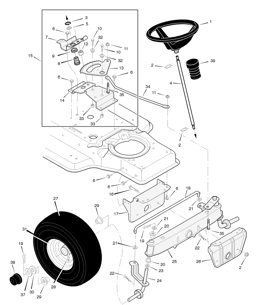 Steering Diagram and Parts List for 387002X83A 2004 Briggs and Stratton Lawn Tractor